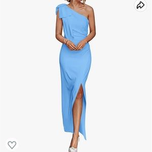 Women's One Shoulder Long Formal Dress Sleeveless Wedding Guest Slit Maxi Dress